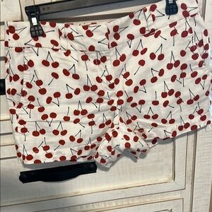 LOFT White and Red Bermuda Shorts with Cherry Print